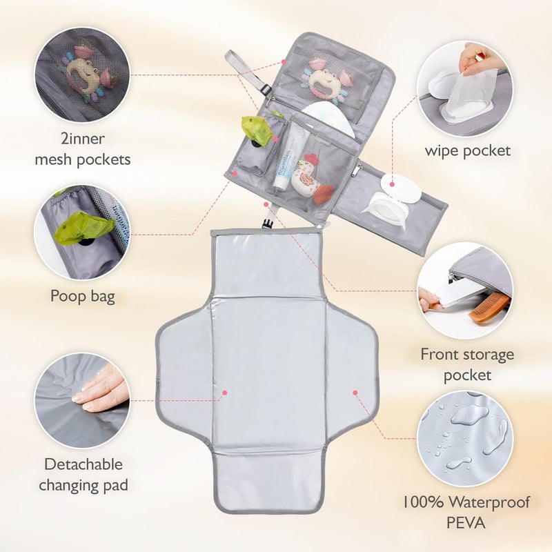 Cateep Portable Baby Diaper Changing Pad with Wipe Dispenser and Waste Bag Dispenser Detachable Diaper Changing Travel Bag with Waterproof Changing Mat Well Organized for Changing Kits - Image 2